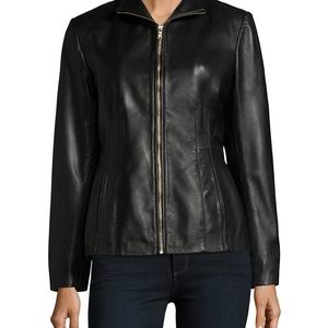 Cole Haan Leather Princess-Seam Jacket